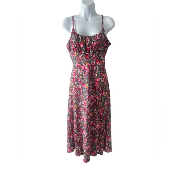 Urban Outfitters Jessie Rose Floral Midi Dress M Scoop Neck Summer Spaghetti - Picture 2 of 11